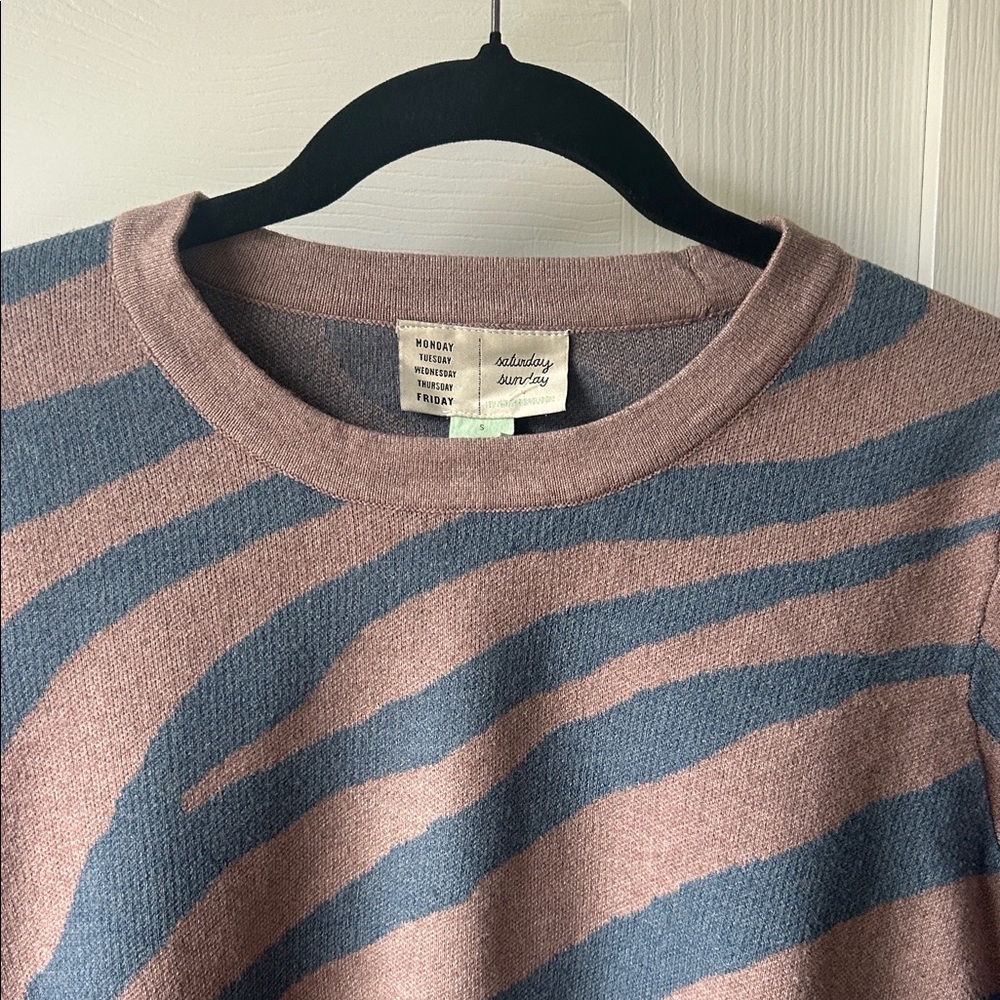 Saturday Sunday Zebra Stripe Sweater - Mauve and Blue